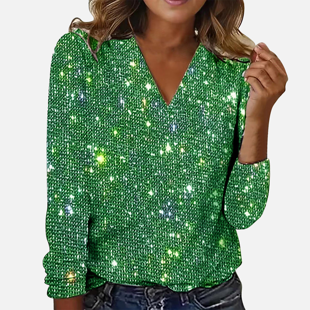 Esmira™| Bluse mit glitzerndem V-Ausschnitt